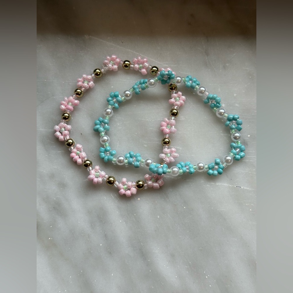 2 Handmade Flower Bead Bracelets